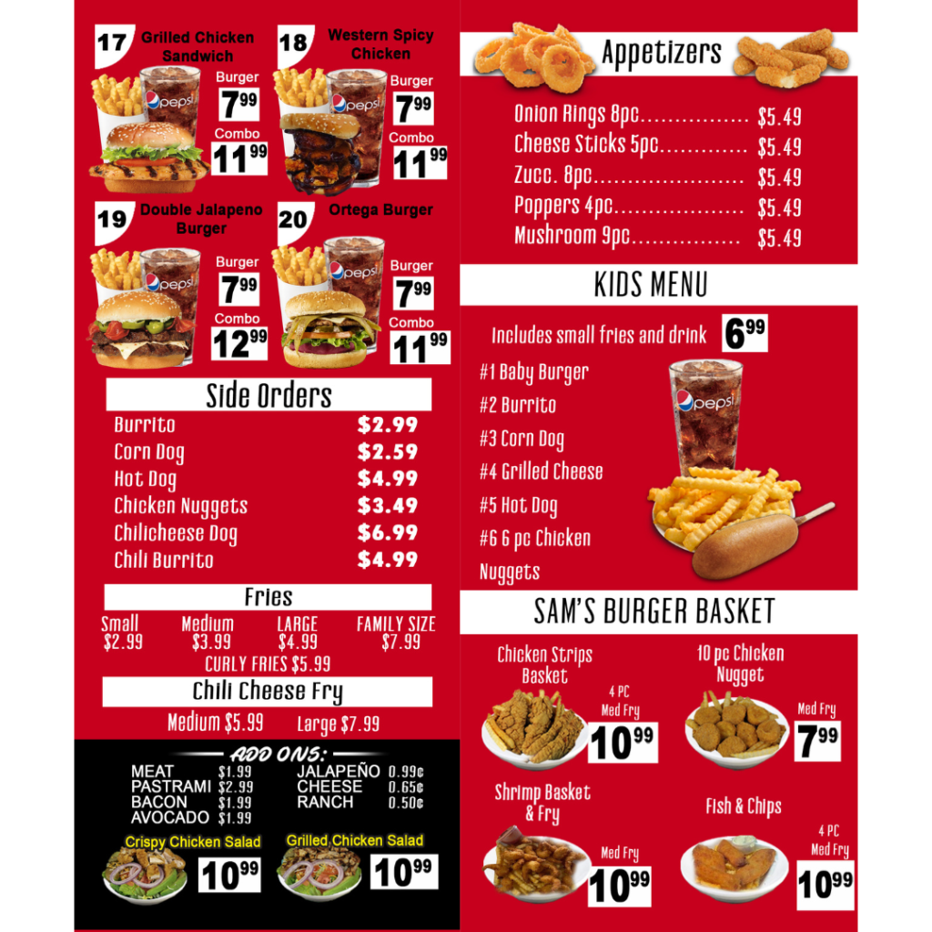 Our Menu - Sams Burgers Fresh & Local